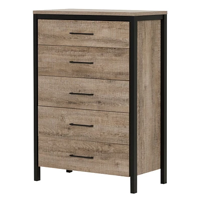 5-Drawer Chest - Munich Weathered Oak and Matte Black