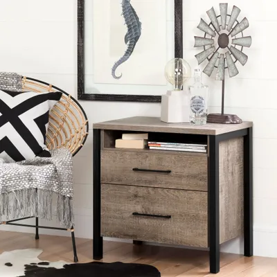 2-Drawer Nightstand - Munich Weathered Oak and Matte Black