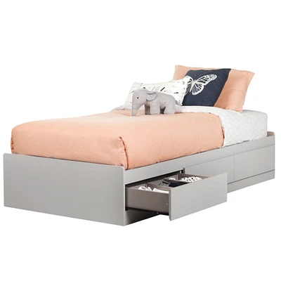 Reevo Twin Mates Bed with 3 Drawers - Soft Gray