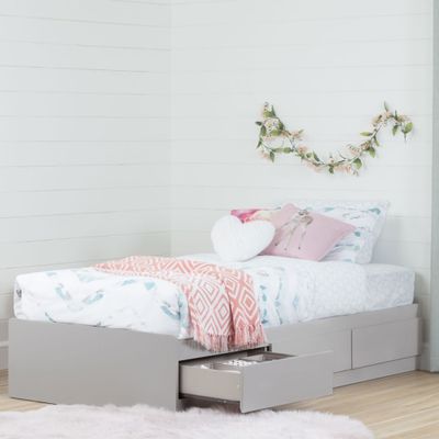 Reevo Twin Mates Bed with 3 Drawers - Soft Gray