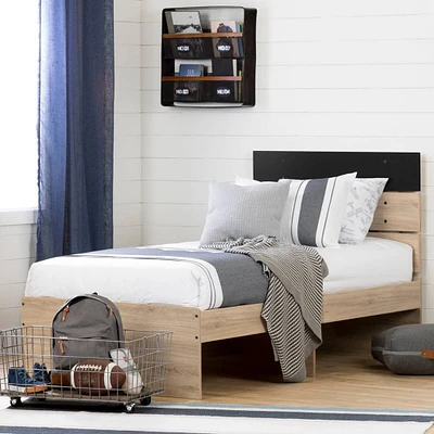 Induzy Twin Bed Set - Bed and Headboard Kit - Rustic Oak / Matte Black