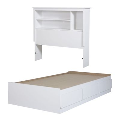 Mates Bed With Bookcase Headboard Set - Vito Pure White