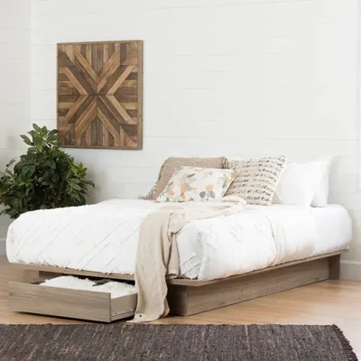 Primo Platform Double/Queen Bed with Drawer - Rustic Oak