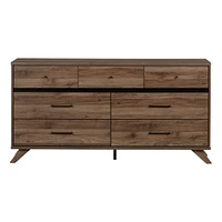 7-Drawer Double Dresser - Flam Natural Walnut and Matte Black