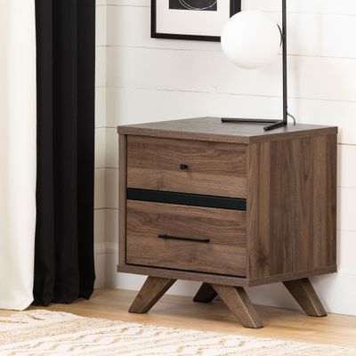 2-Drawer Nightstand - Flam Natural Walnut and Matte Black