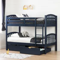 Solid Wood Bunk Bed with storage drawers - Ulysses Navy Blue