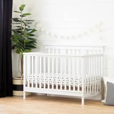 Modern Baby Crib - Adjustable Height Mattress with Toddler Rail - Little Smileys Pure White