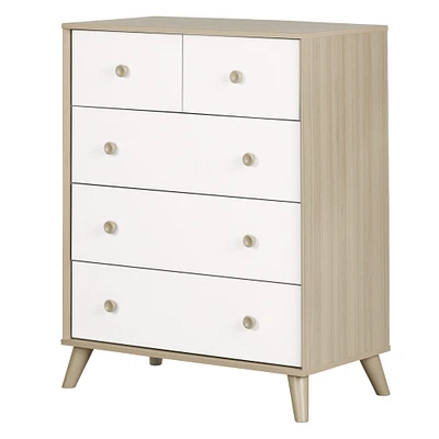 Commode 5 Tiroirs Yodi - Orme Naturel et Blanc Solide