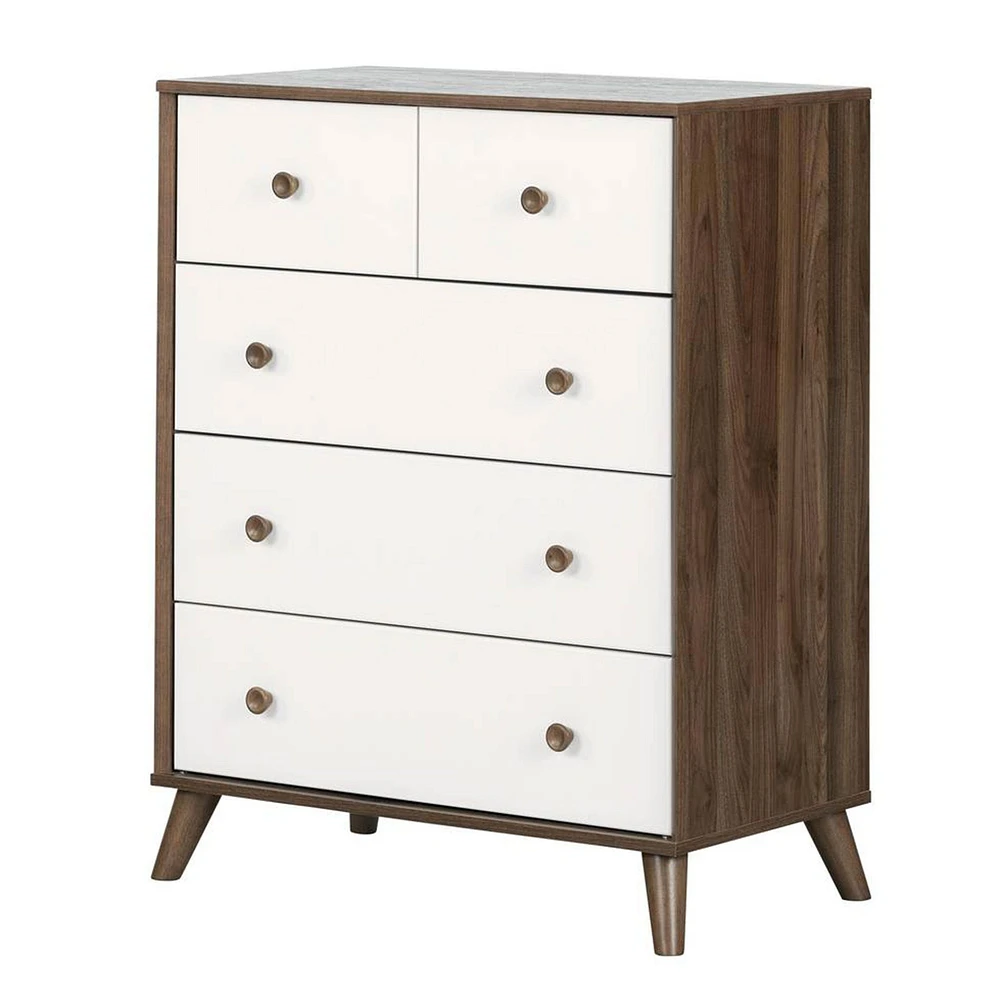 Yodi 5-Drawer Chest Storage Unit - Natural Walnut and Pure White