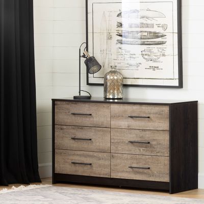 6-Drawer Double Dresser - Londen Rubbed Black and Weathered Oak
