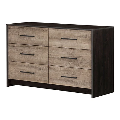 6-Drawer Double Dresser - Londen Rubbed Black and Weathered Oak