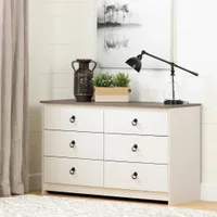 Plenny 6-Drawer Double Dresser Storage Unit - White Wash and Oak