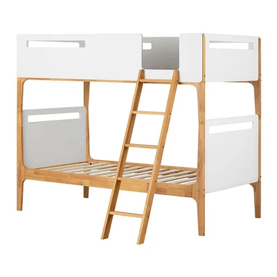 Bebble Modern Twin Bunk Beds - Pure White and Exotic Light Wood