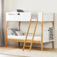 Bebble Modern Twin Bunk Beds - Pure White and Exotic Light Wood