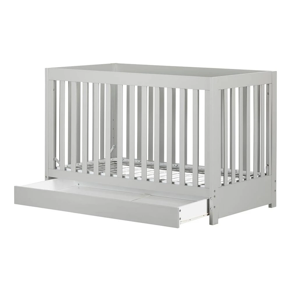 Cookie Crib with Drawer and Toddler Rail - Soft Gray