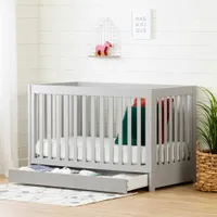 Cookie Crib with Drawer and Toddler Rail - Soft Gray