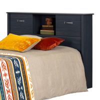 Double Bed Bookcase Headboard with Sliding Doors Asten - Blueberry