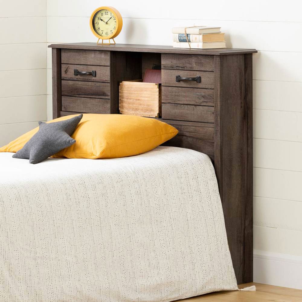 Twin Bed Bookcase Headboard with Sliding Doors Asten - Fall Oak