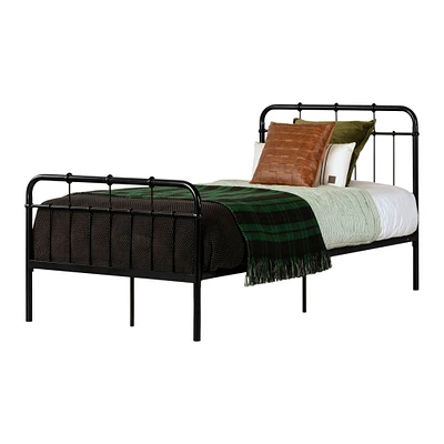 Hankel Metal Platform Twin Bed with Headboard and Footboard - Pure Black