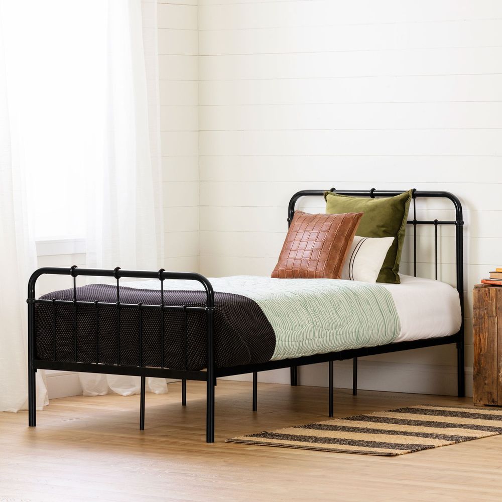 Hankel Metal Platform Twin Bed with Headboard and Footboard - Pure Black