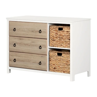 3-Drawer Dresser with Baskets - Cotton Candy Pure White and Rustic Oak