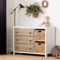 3-Drawer Dresser with Baskets - Cotton Candy Pure White and Rustic Oak