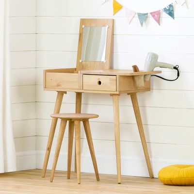 Sweedi Solid Wood Vanity Table with Stool Set