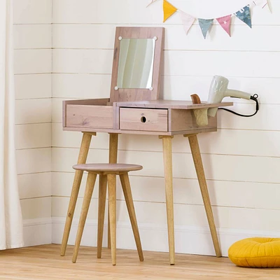 Sweedi Solid Wood Vanity Table with Stool Set - Pink Wood