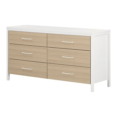 6-Drawer Double Dresser - Munich White and Soft Elm