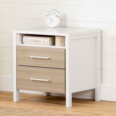 2-Drawer Nightstand - Munich White and Soft Elm