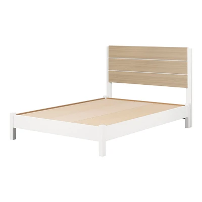 Platform Queen Bed with Headboard - Munich White and Soft Elm