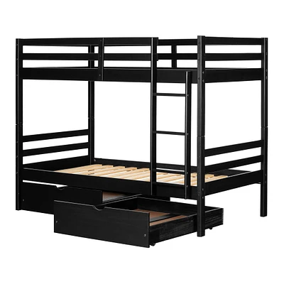 Twin Bunk Beds and Rolling Drawers Set - Fakto Matte Black