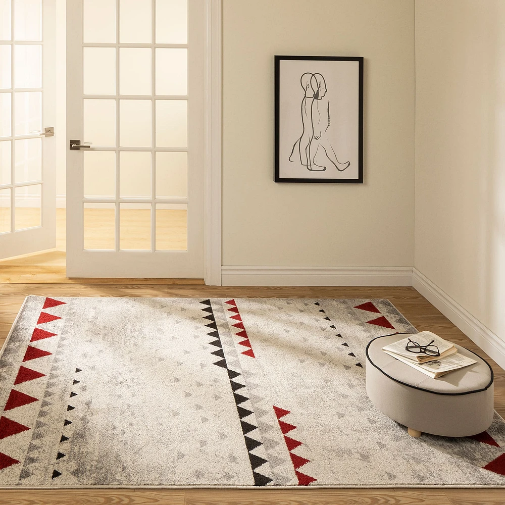 Geometric Triangles Area Rug - Step One Beige and Red