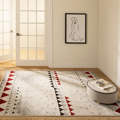 Geometric Triangles Area Rug - Step One Beige and Red