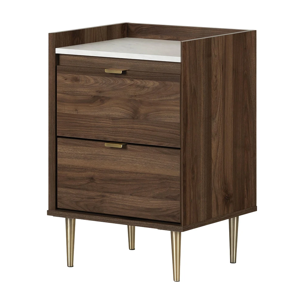 2-Drawer Nightstand - Hype Natural Walnut and Carrara Marble