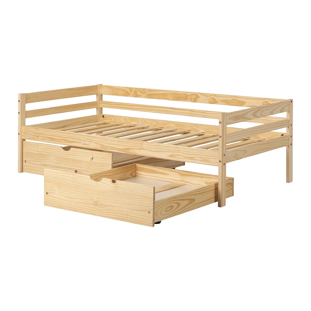 Solid Wood Daybed with Storage Drawers - Sweedi Natural Wood