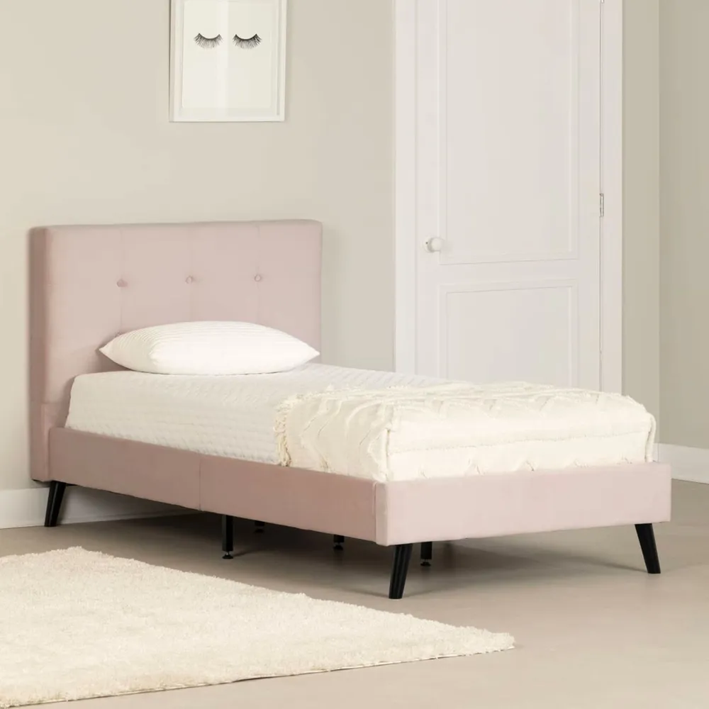 Upholstered Complete Platform Twin Bed Maliza - Pale Pink