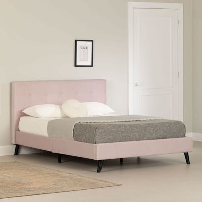 Upholstered Complete Platform Double Bed Maliza - Pale Pink