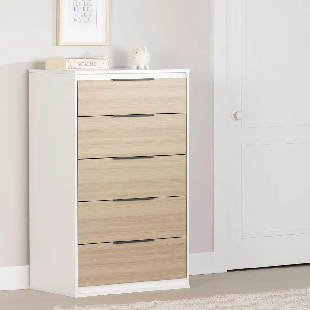 5-Drawer Chest - Hourra Soft Elm and White