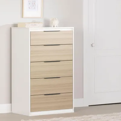 Commode 5 tiroirs - Hourra Orme naturel et Blanc