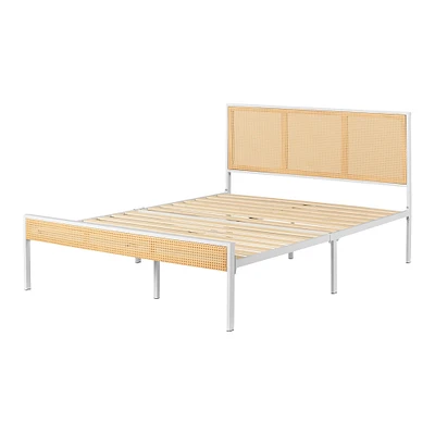 Metal Platform Bed with Natural Cane