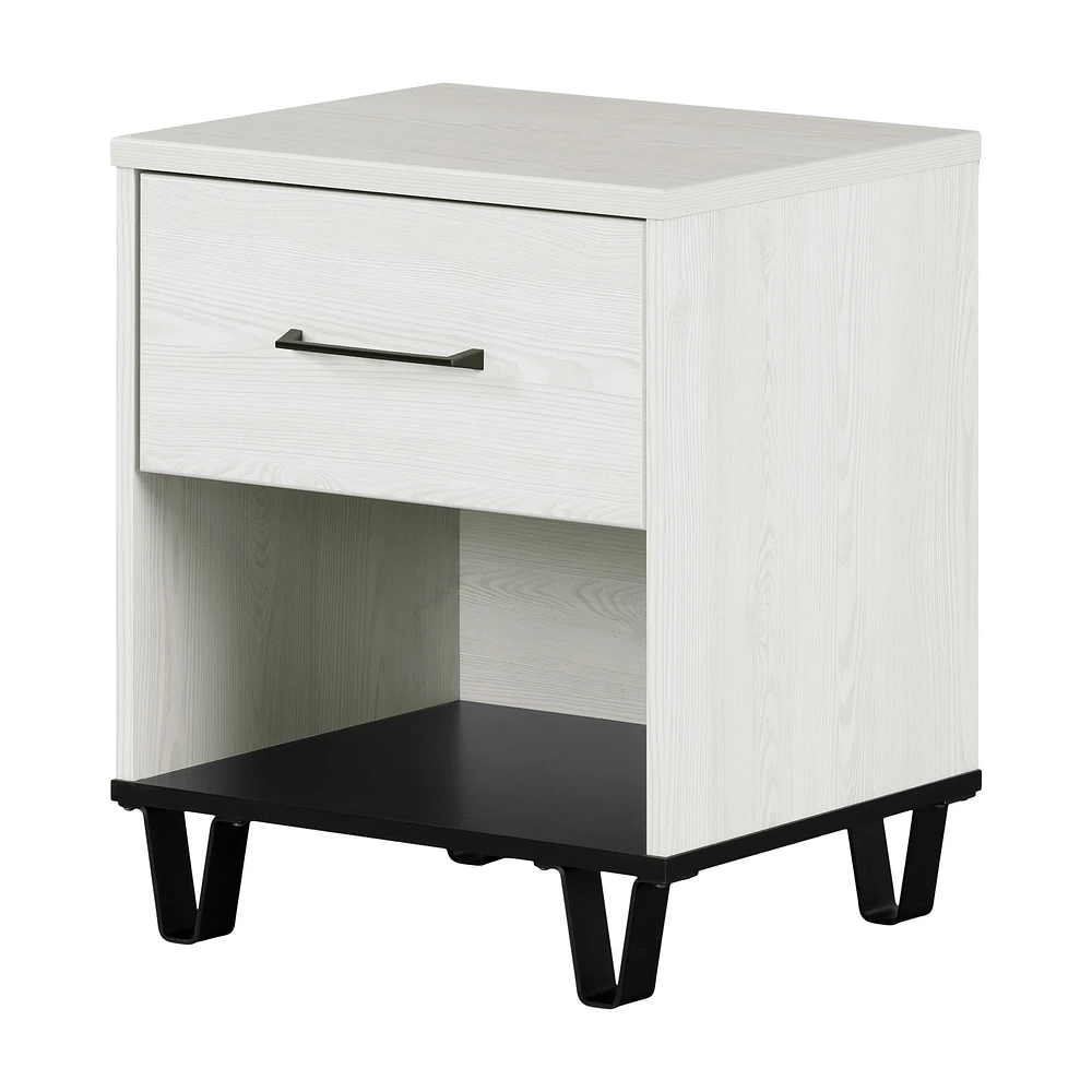 1-Drawer Nightstand - Arlen White Pine and Black Matte