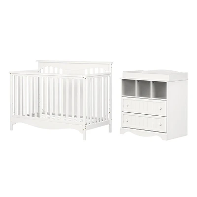 Baby Crib and Changing Table Set - Savannah Pure White