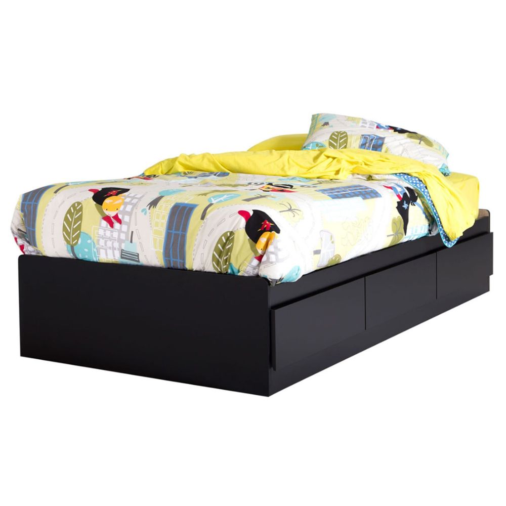 Vito Double Twin Mates Bed with 3 Drawers - Pure Black