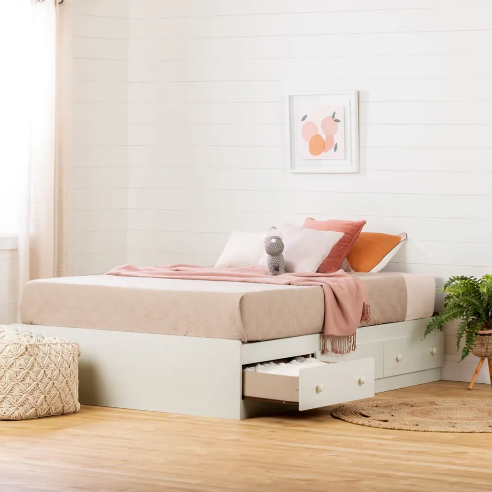 Summer Breeze Double Mates Bed with 3 Drawers - White Wash