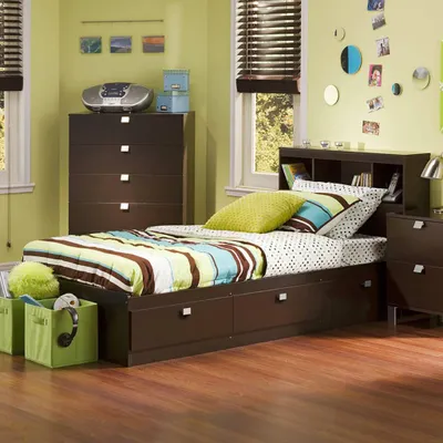 Spark Twin Storage Bed and Bookcase Headboard Set - Chocolate