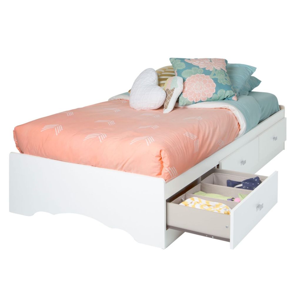 Tiara Twin Mates Bed with 3 Drawers - Pure White