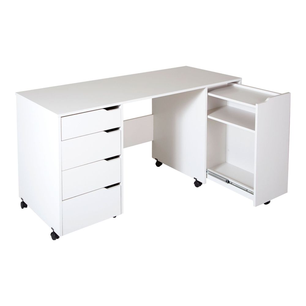 Sewing Craft Table on Wheels - Crea Pure White