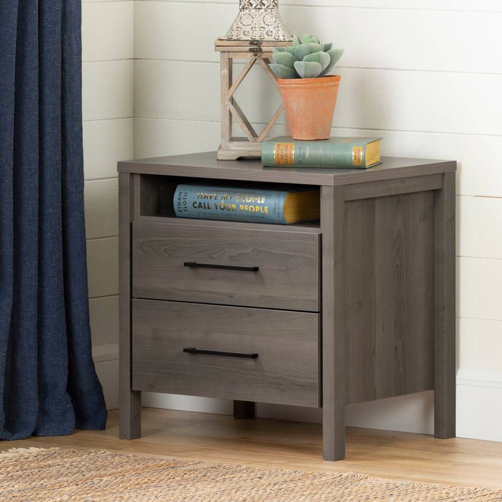 Gravity 2-Drawer Nightstand with Storage - Gray Maple