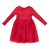 Ribbed Long Sleeves Tutu Dress 2-6y